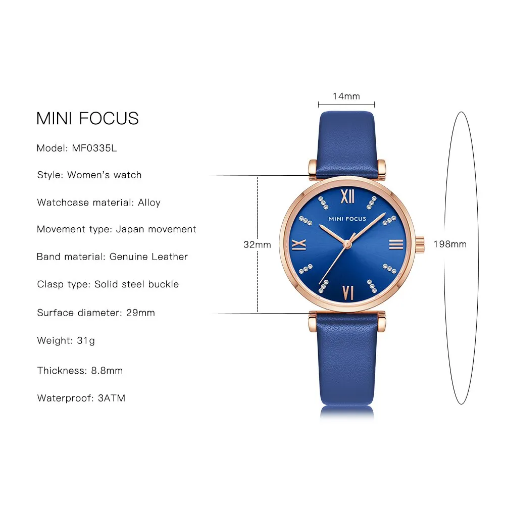 MINI FOCUS New Watches Women Luxury Fashion Ladies Waterproof Watch Black Leather Casual Female Clock Women&#39;s Gift Montre Femme