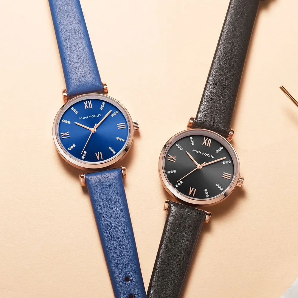 MINI FOCUS New Watches Women Luxury Fashion Ladies Waterproof Watch Black Leather Casual Female Clock Women&#39;s Gift Montre Femme