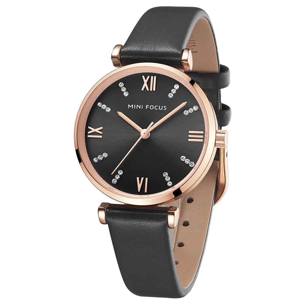 MINI FOCUS New Watches Women Luxury Fashion Ladies Waterproof Watch Black Leather Casual Female Clock Women&#39;s Gift Montre Femme
