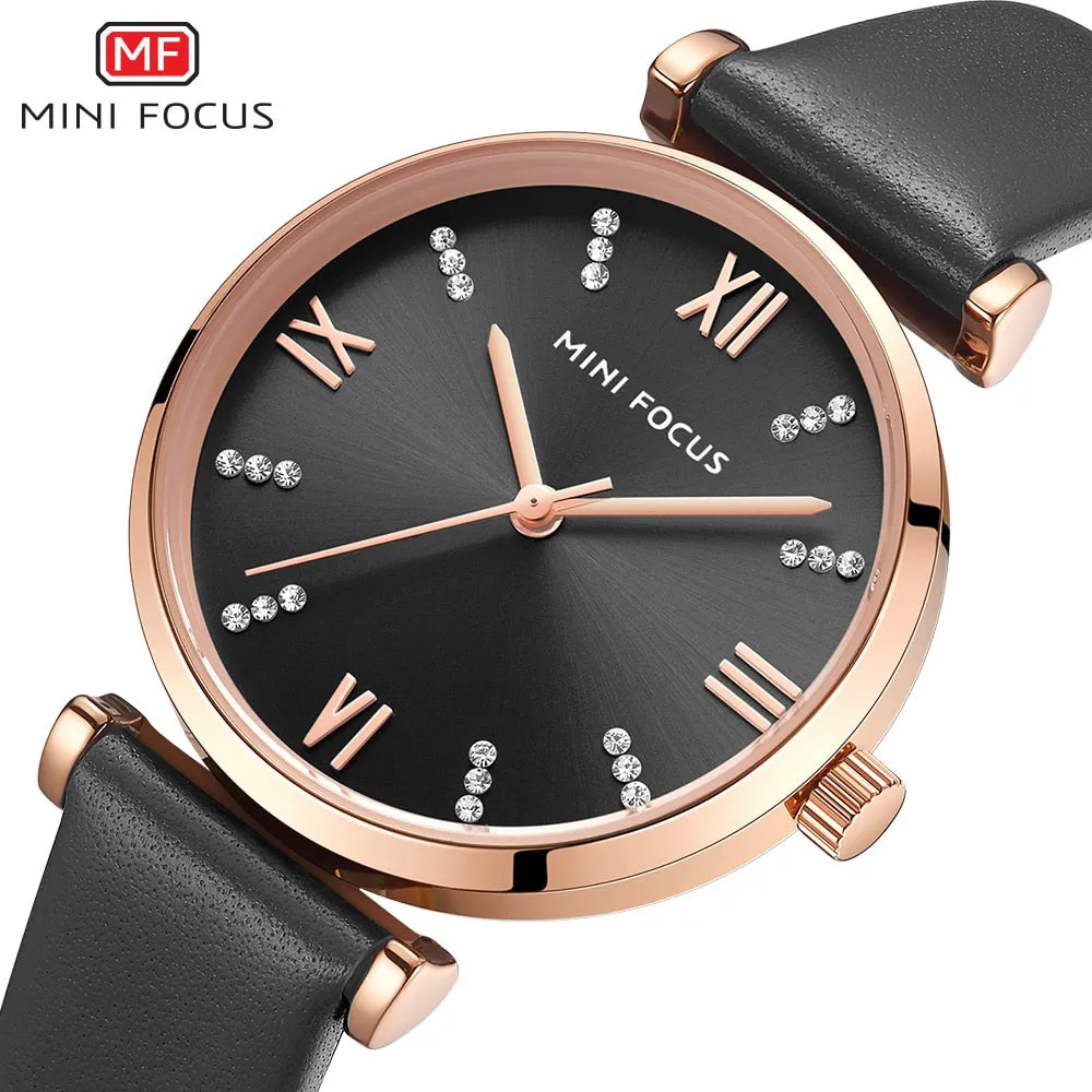 MINI FOCUS New Watches Women Luxury Fashion Ladies Waterproof Watch Black Leather Casual Female Clock Women&#39;s Gift Montre Femme