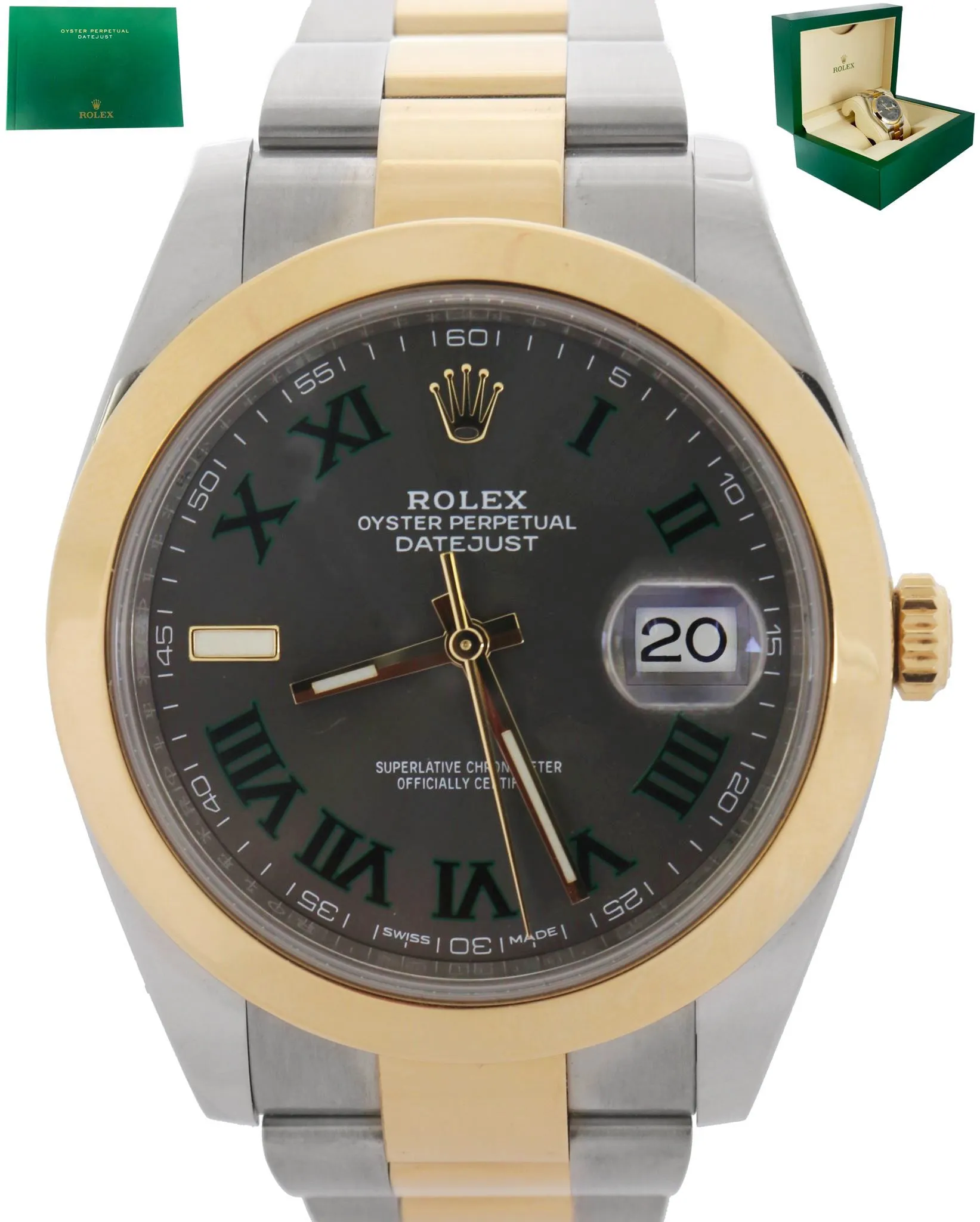 MINT 2018 Rolex DateJust 41 Slate Gray Green Roman Wimbledon 126303 Smooth 41MM