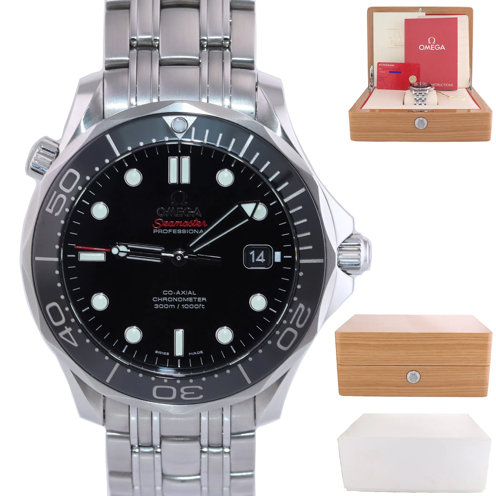 MINT Omega Seamaster Black Co-Axial 300M 212.30.41.20.01.003 41mm Date Watch Box