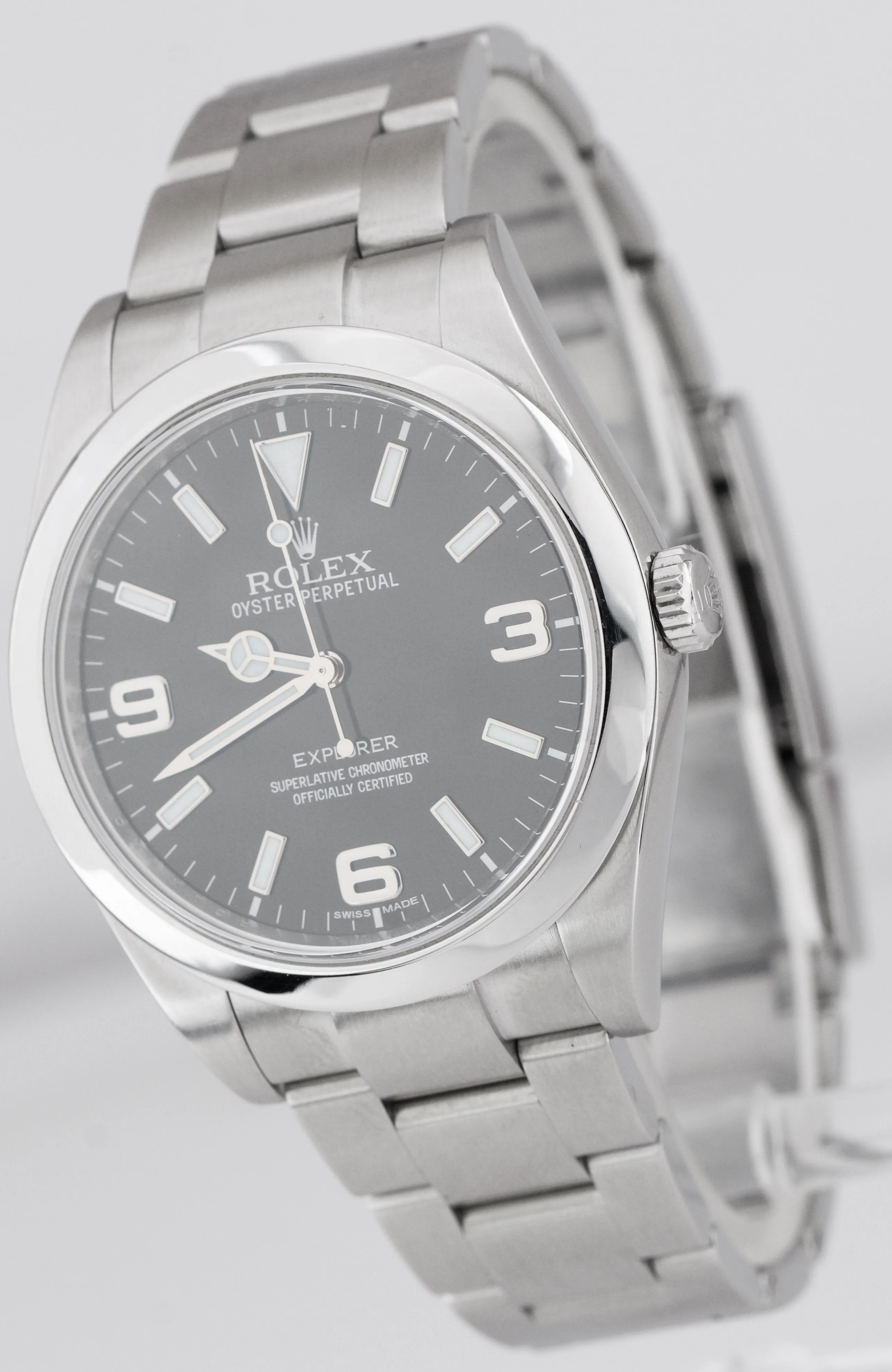 MINT OPEN CARD Rolex Explorer I Black 39mm Stainless Steel MK1 Watch 214270 B P