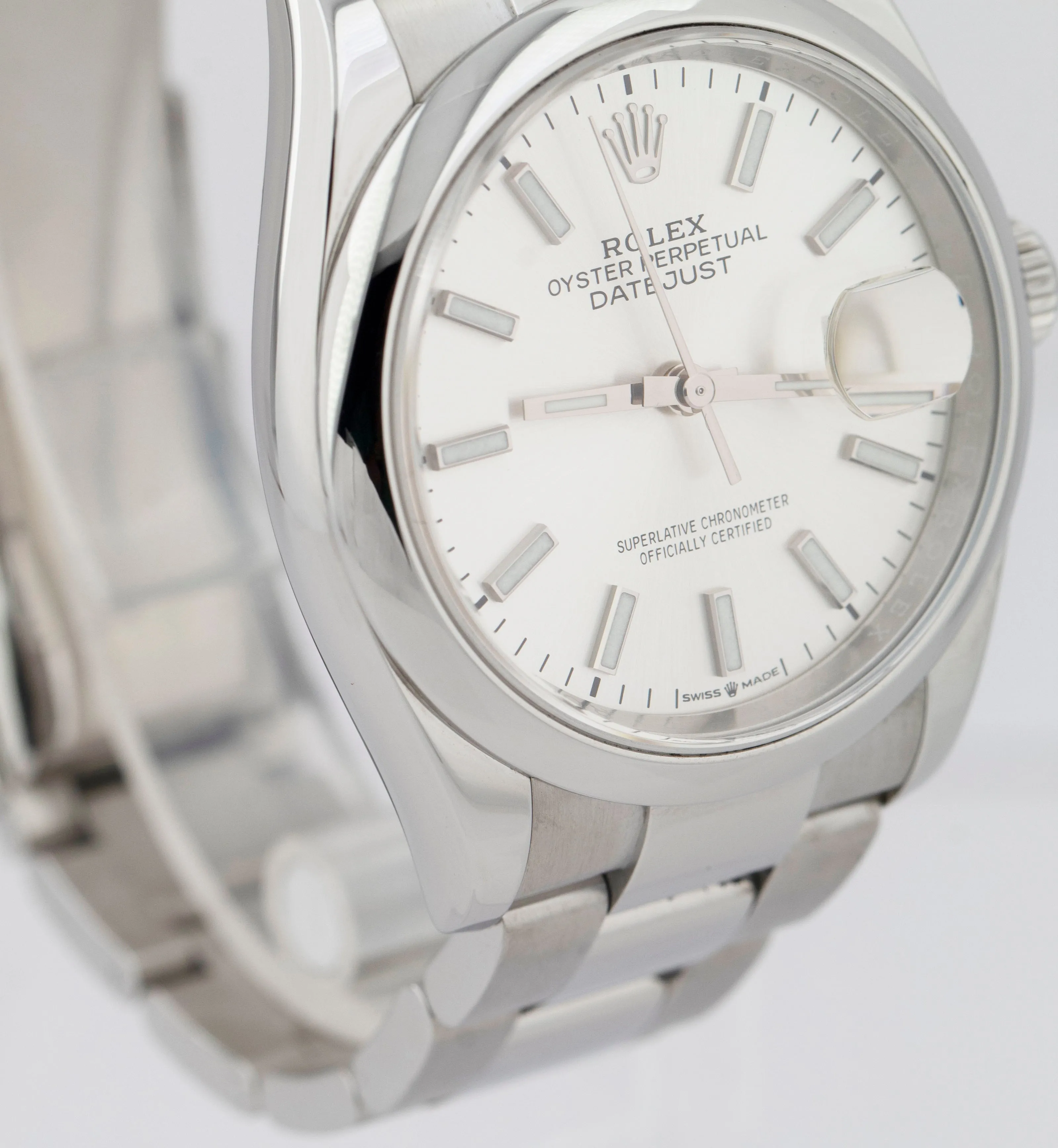 MINT Rolex DateJust 36mm Silver Stainless Steel Smooth Bezel Oyster Watch 126200