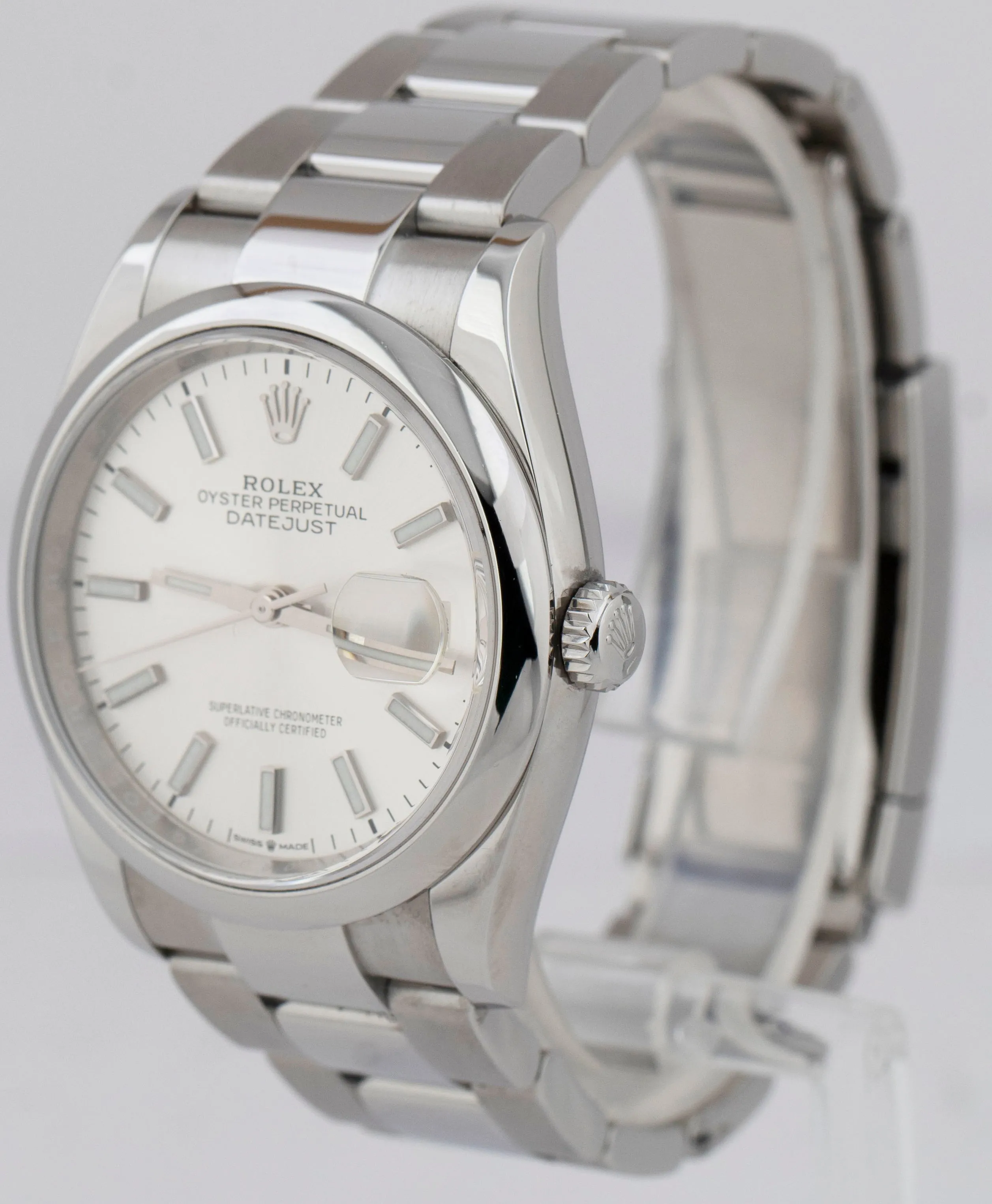 MINT Rolex DateJust 36mm Silver Stainless Steel Smooth Bezel Oyster Watch 126200