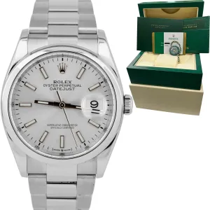 MINT Rolex DateJust 36mm Silver Stainless Steel Smooth Bezel Oyster Watch 126200