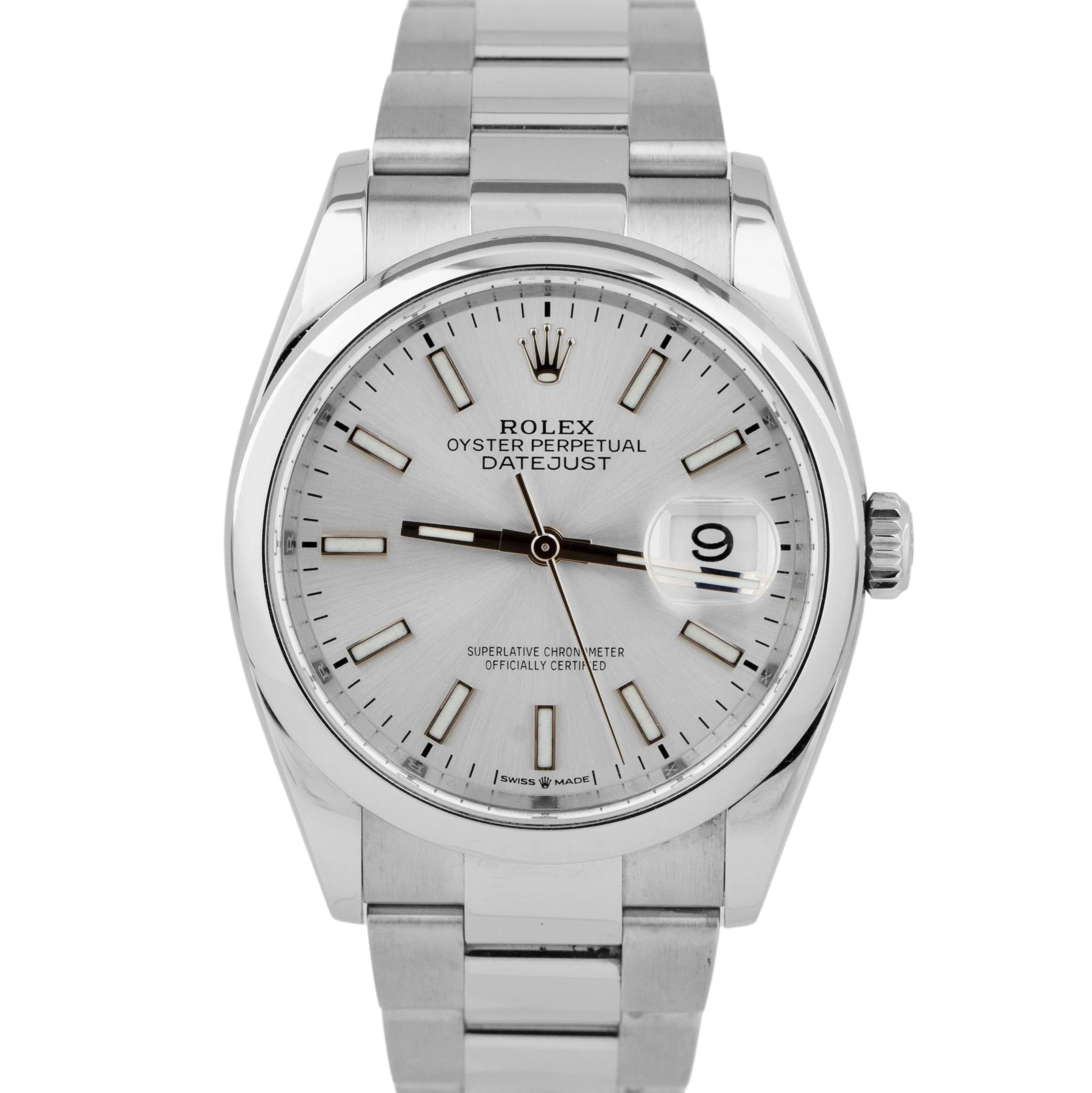 MINT Rolex DateJust 36mm Silver Stainless Steel Smooth Bezel Oyster Watch 126200