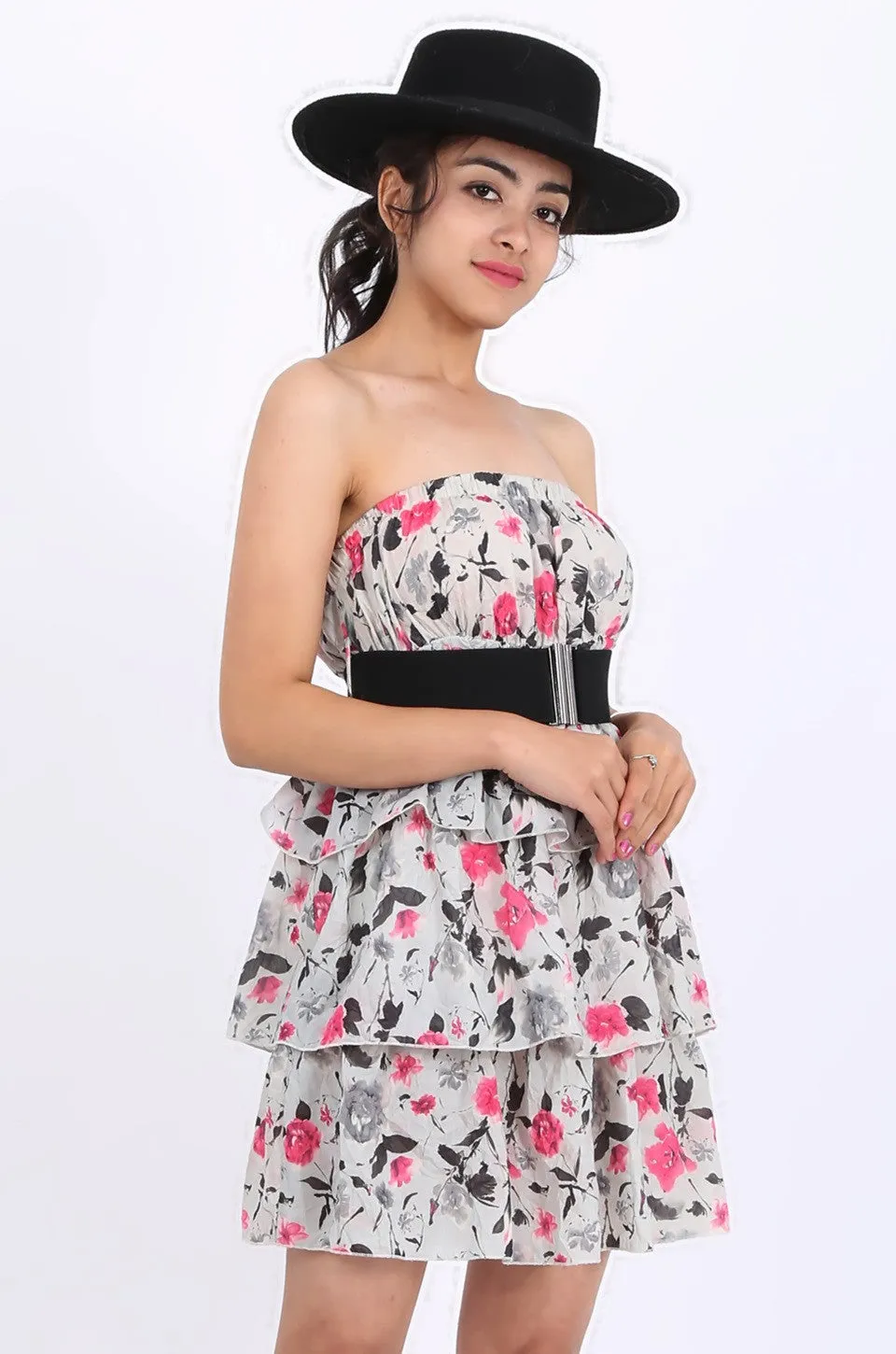 MISS PINKI Natalie boobtube dress in white/pink floral mini dress casual dress summer dress sundress beach dress floral dress with elastic belt