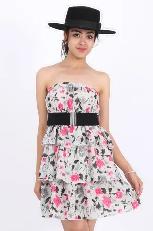 MISS PINKI Natalie boobtube dress in white/pink floral mini dress casual dress summer dress sundress beach dress floral dress with elastic belt