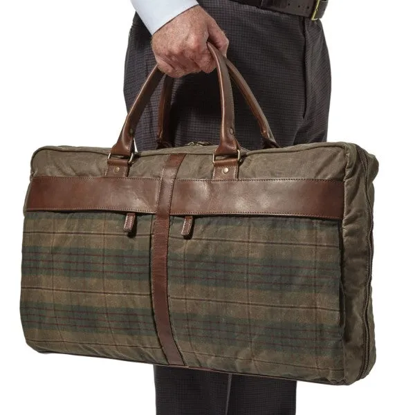 Moore and Giles Tinsley Trifold Carry On, Waxwear Autumn Plaid and Baldwin Oak