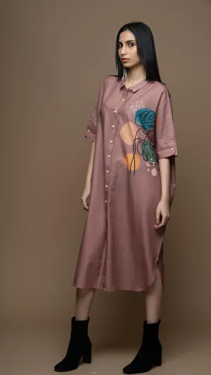 Muted Mauve Leafy Loft Shirt Dress