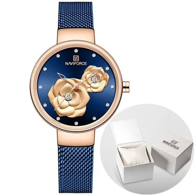 NAVIFORCE Ladies Watch Fashion Creative 3D Rose Women wrist watche