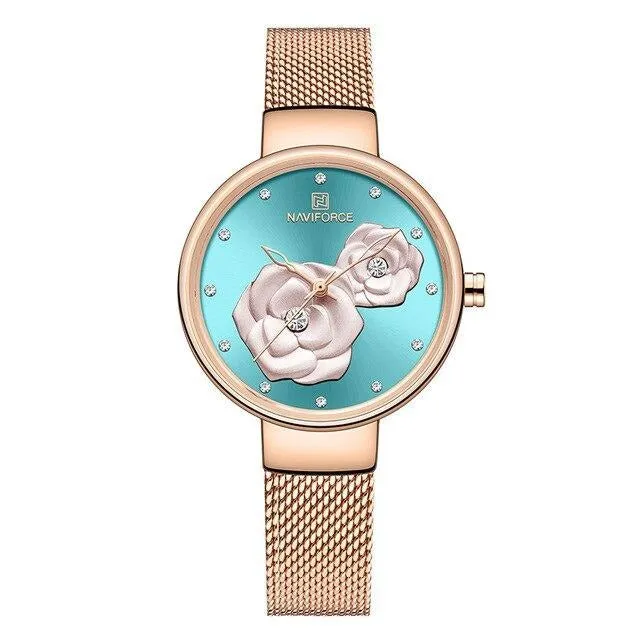 NAVIFORCE Ladies Watch Fashion Creative 3D Rose Women wrist watche