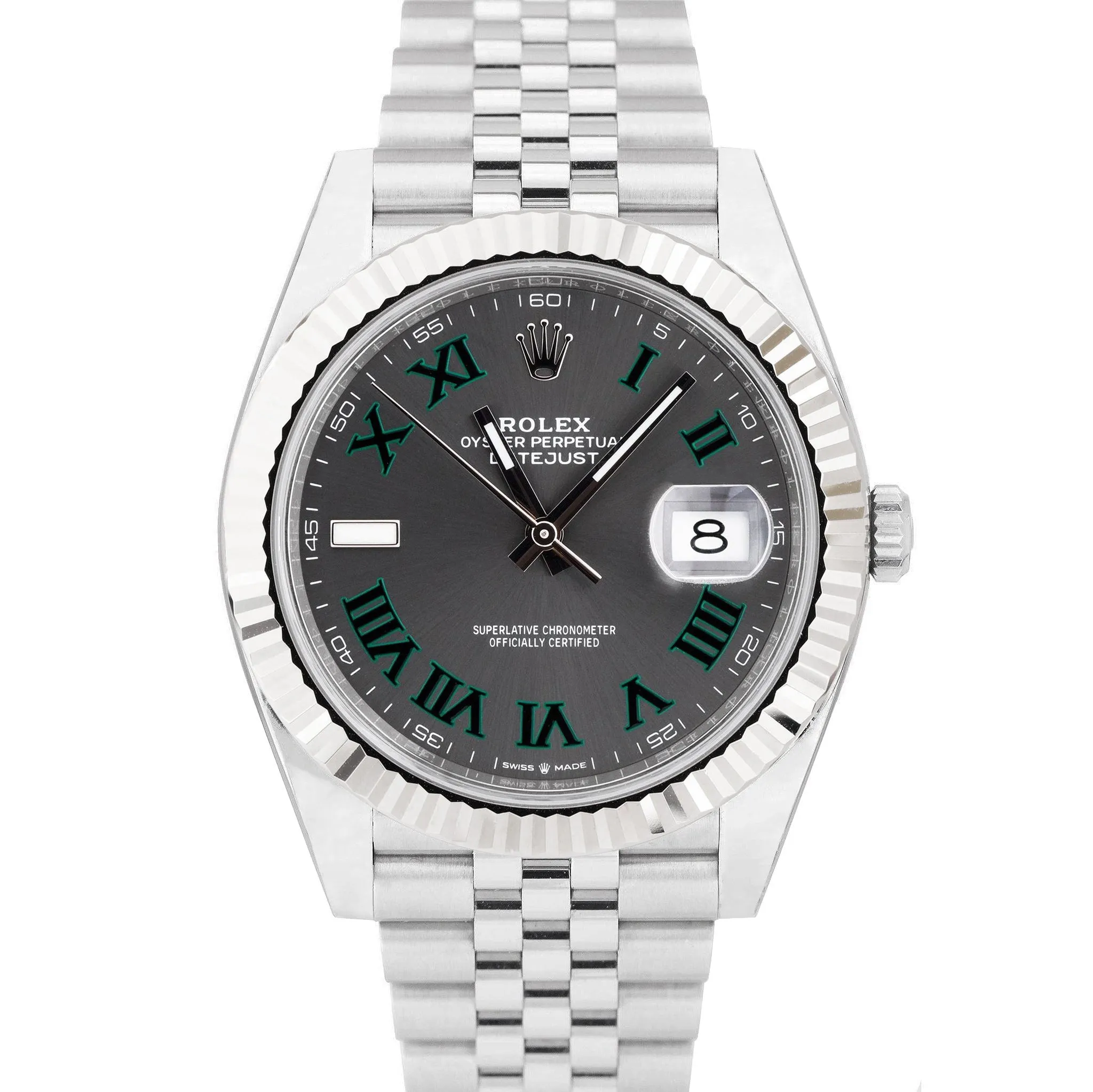 NEW APRIL 2022 Rolex DateJust 41 Wimbledon Fluted Stainless Watch Jubilee 126334