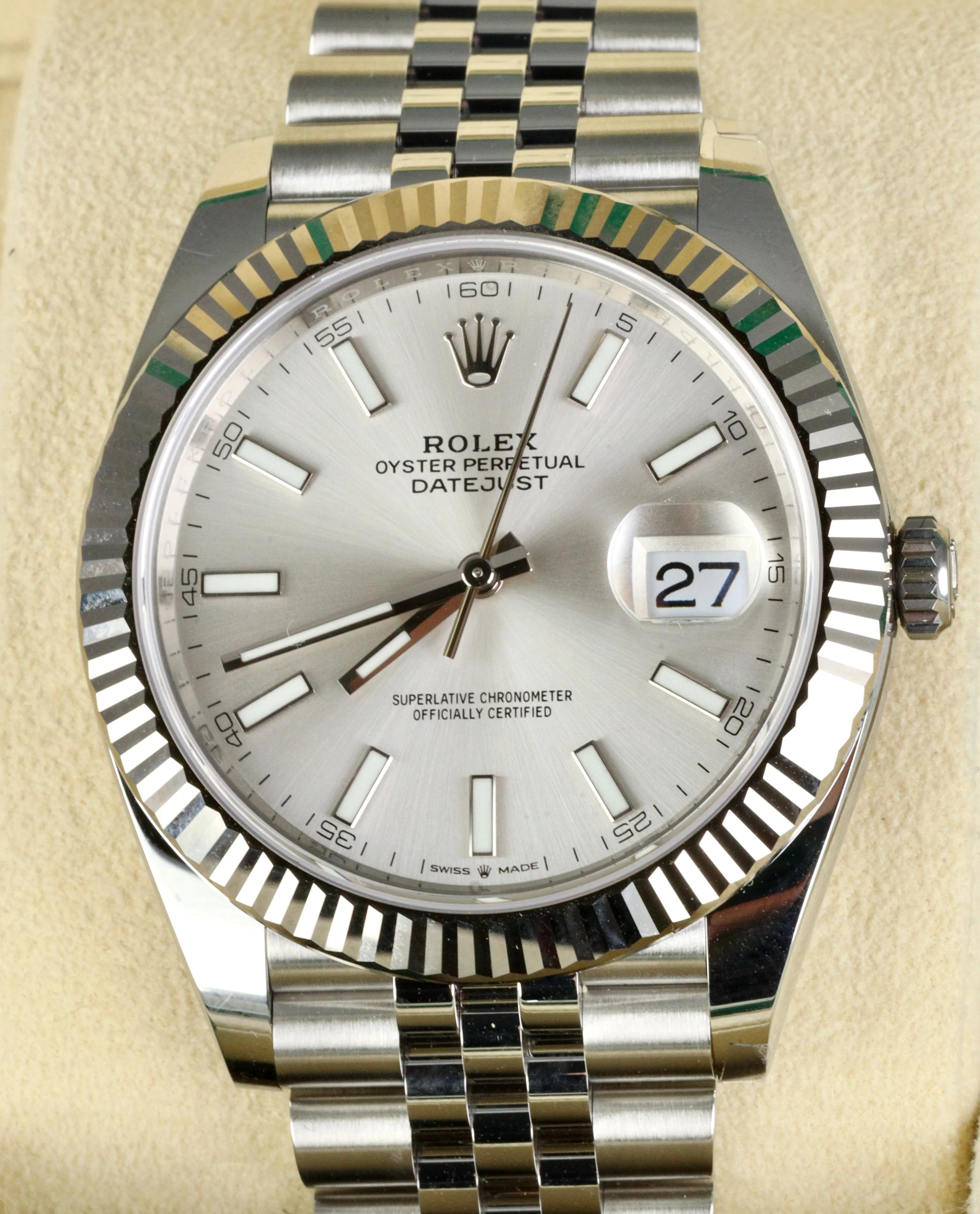 NEW MARCH 2021 Rolex DateJust 41 Silver Steel Fluted Jubilee 41mm Date 126334