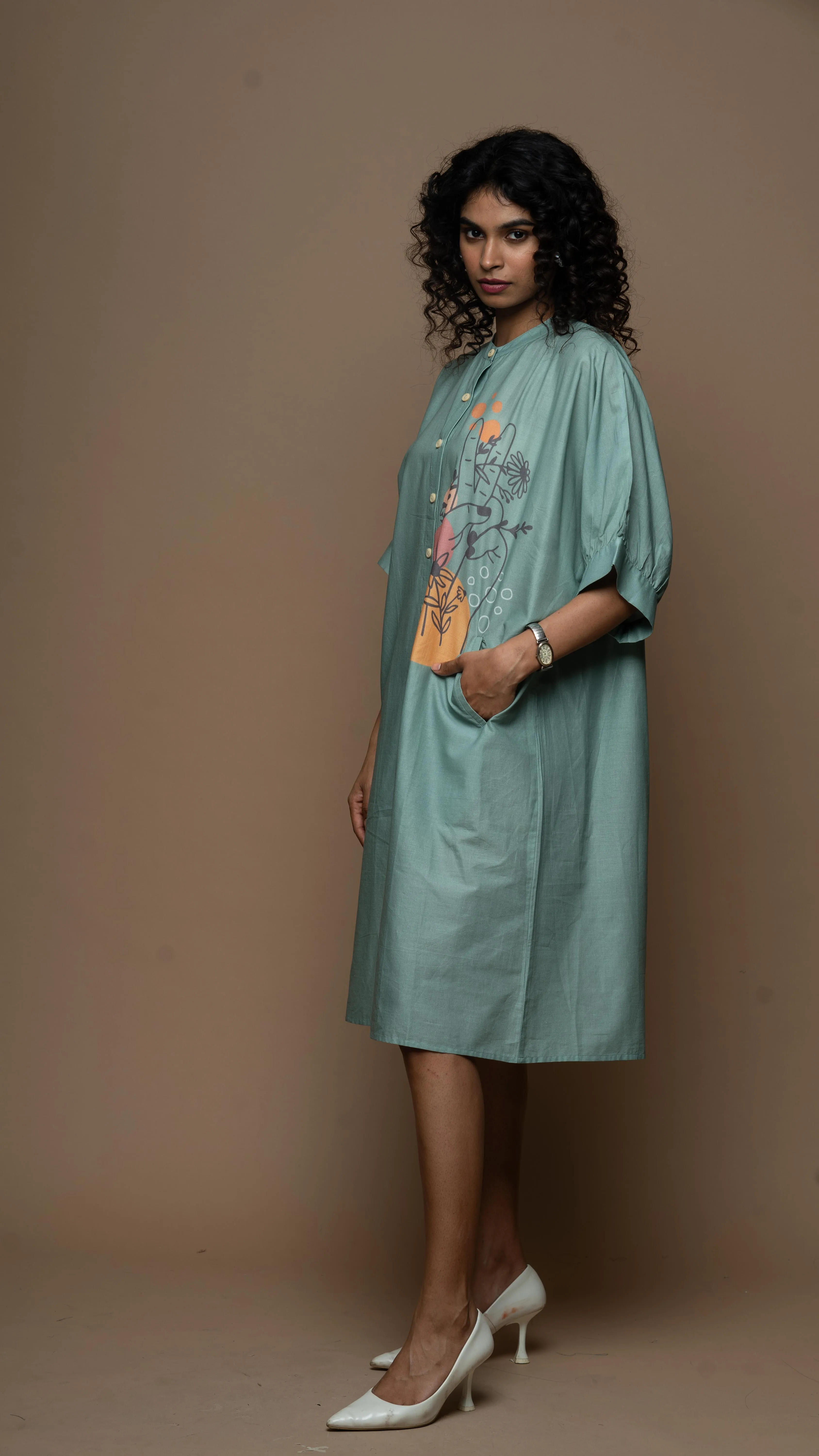 Ombre Sage Peace Messenger Shirt Dress