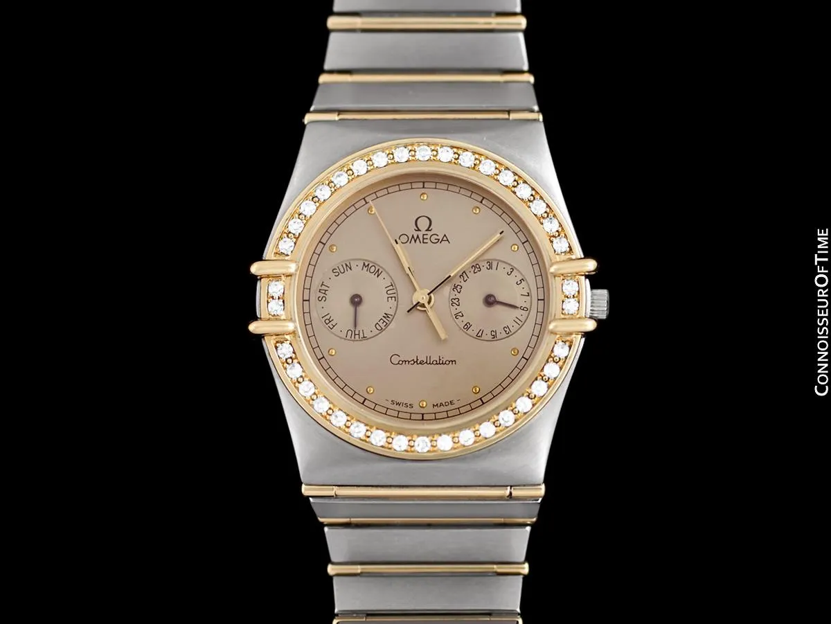 Omega Constellation Manhattan Mens 35mm Watch, Quartz, Day Date - Brushed Stainless Steel & 18K Gold with Omega Factory Diamonds