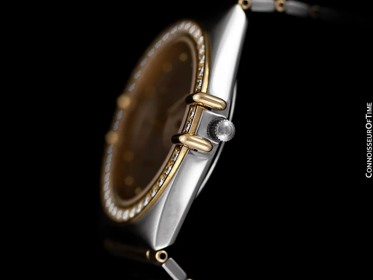 Omega Constellation Manhattan Mens 35mm Watch, Quartz, Day Date - Brushed Stainless Steel & 18K Gold with Omega Factory Diamonds
