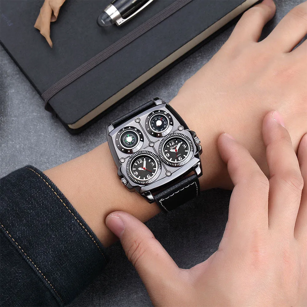 Oulm  Two Time Zone, Compass,Thermometer Watch