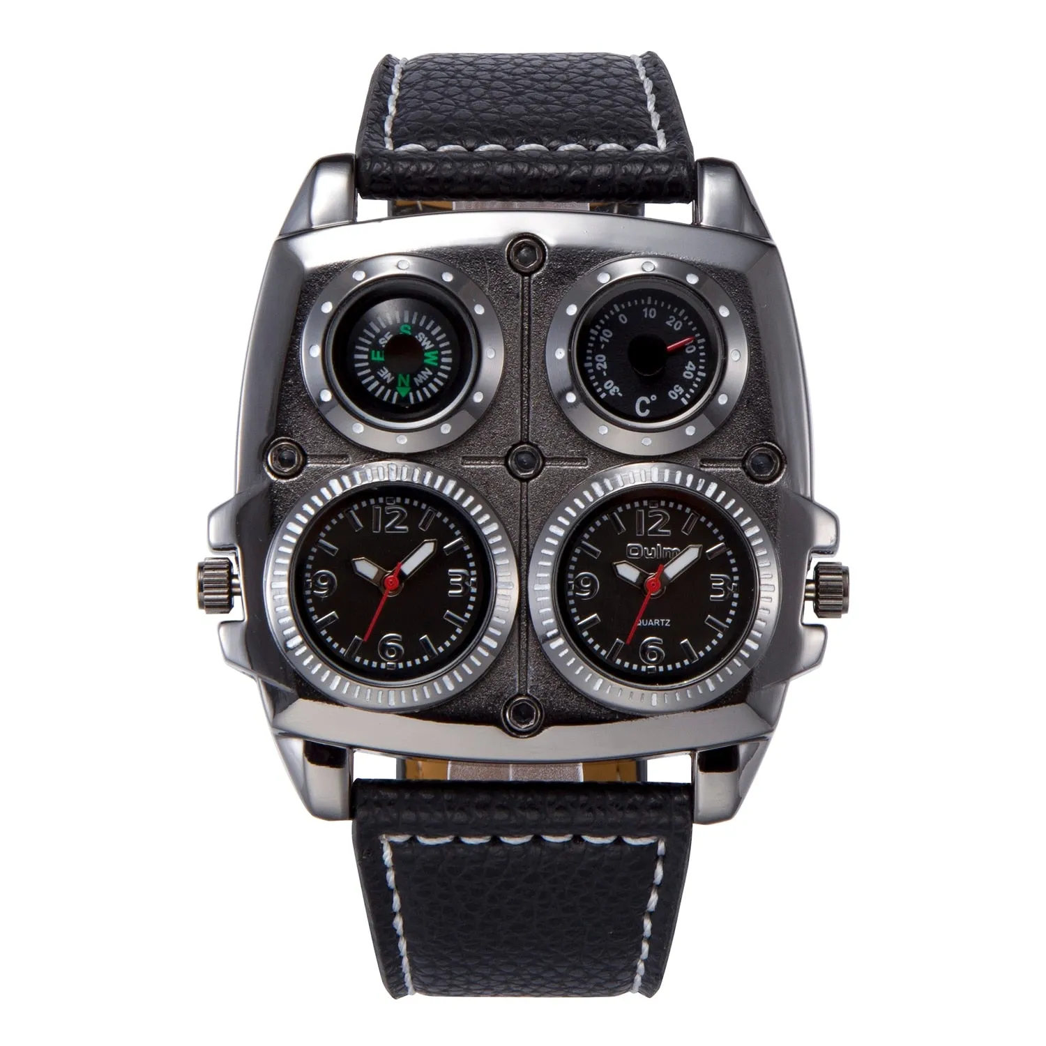 Oulm  Two Time Zone, Compass,Thermometer Watch