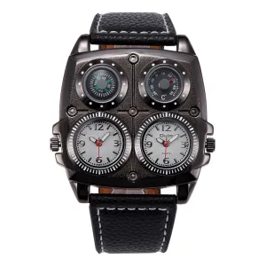 Oulm  Two Time Zone, Compass,Thermometer Watch