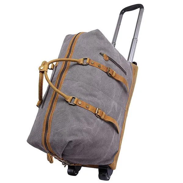 Oversized Canvas with Leather Trim Travel Duffel Weekend Bag 50L Wheel Version Trolley Bag