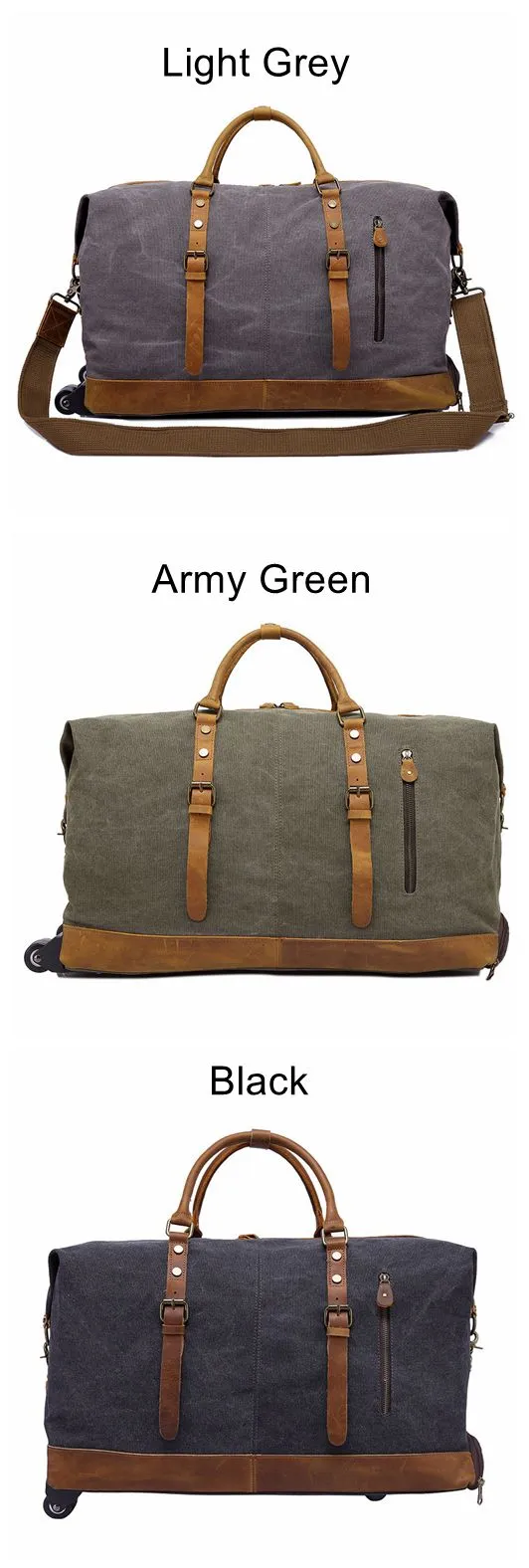 Oversized Canvas with Leather Trim Travel Duffel Weekend Bag 50L Wheel Version Trolley Bag