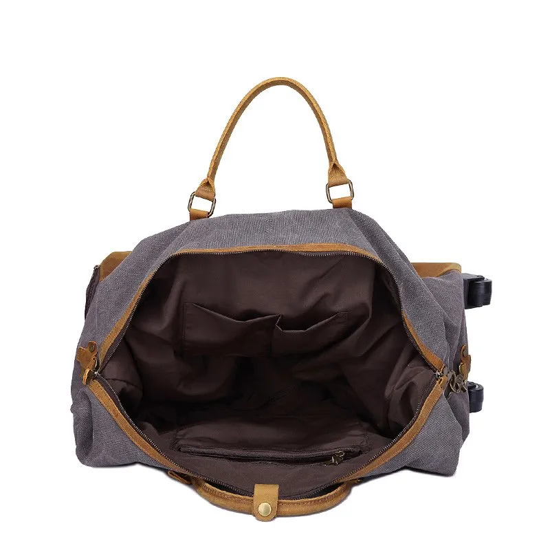 Oversized Canvas with Leather Trim Travel Duffel Weekend Bag 50L Wheel Version Trolley Bag