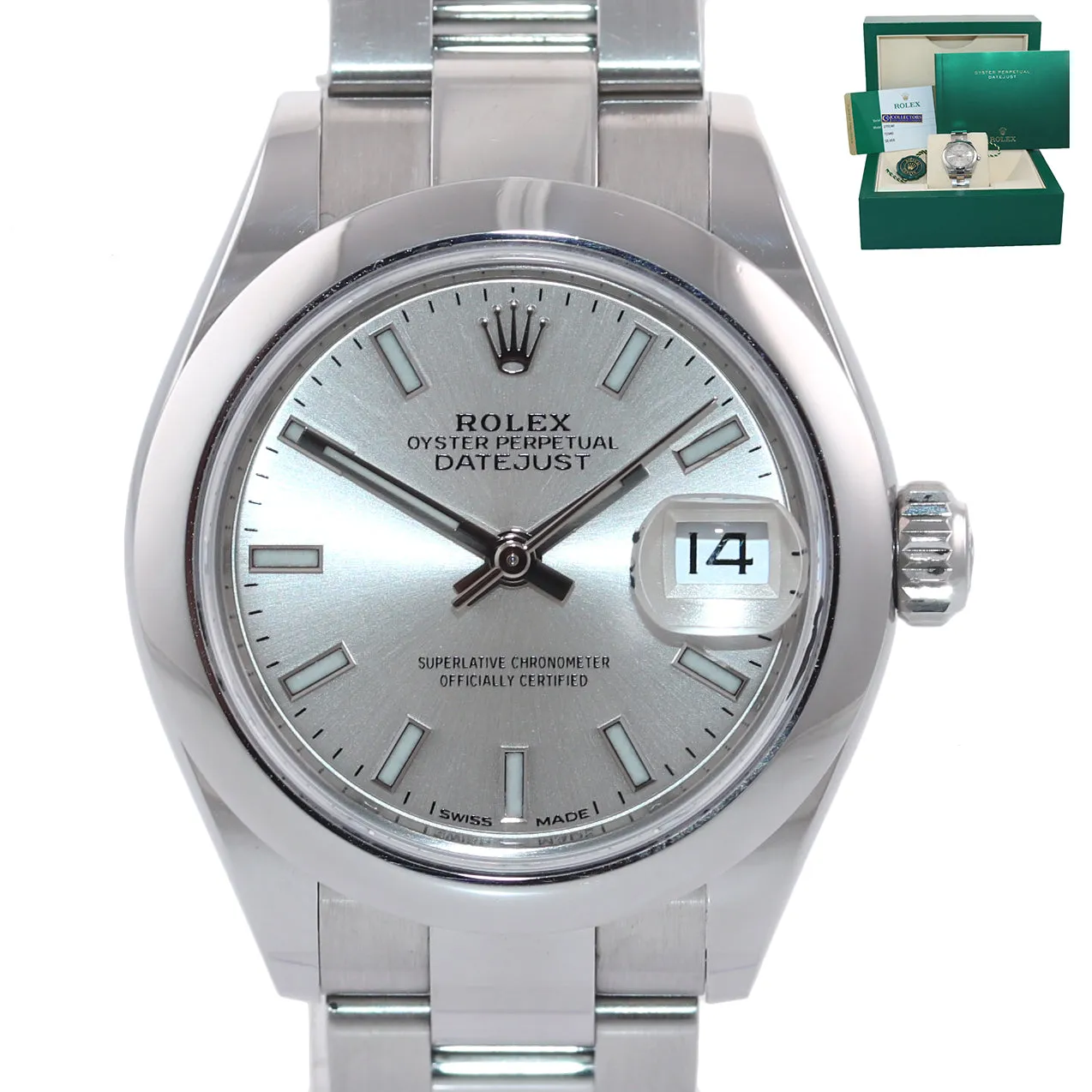 PAPERS 2018 MINT Ladies Rolex DateJust 26mm Silver Stick 279160 Steel Watch Box