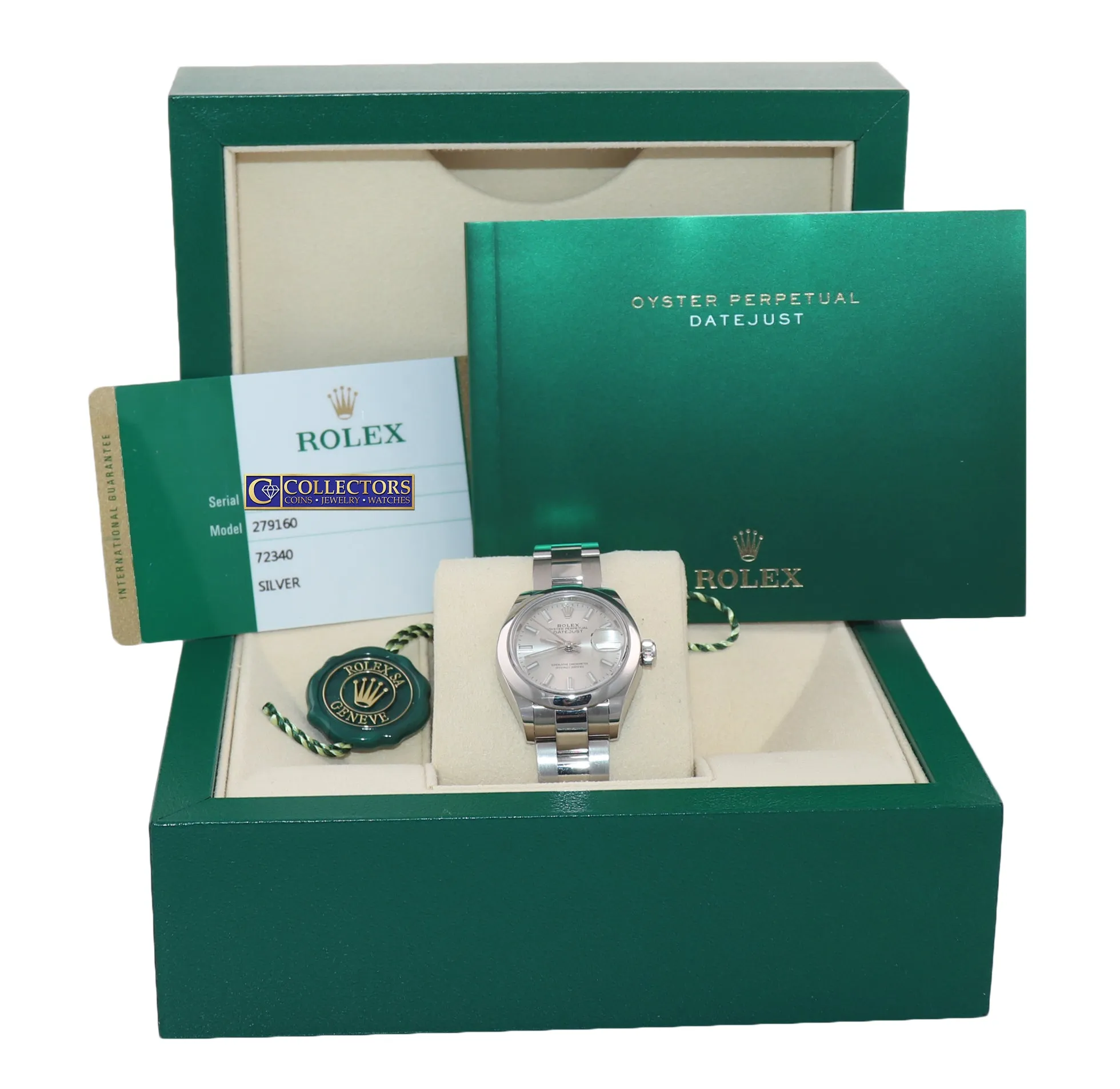 PAPERS 2018 MINT Ladies Rolex DateJust 26mm Silver Stick 279160 Steel Watch Box