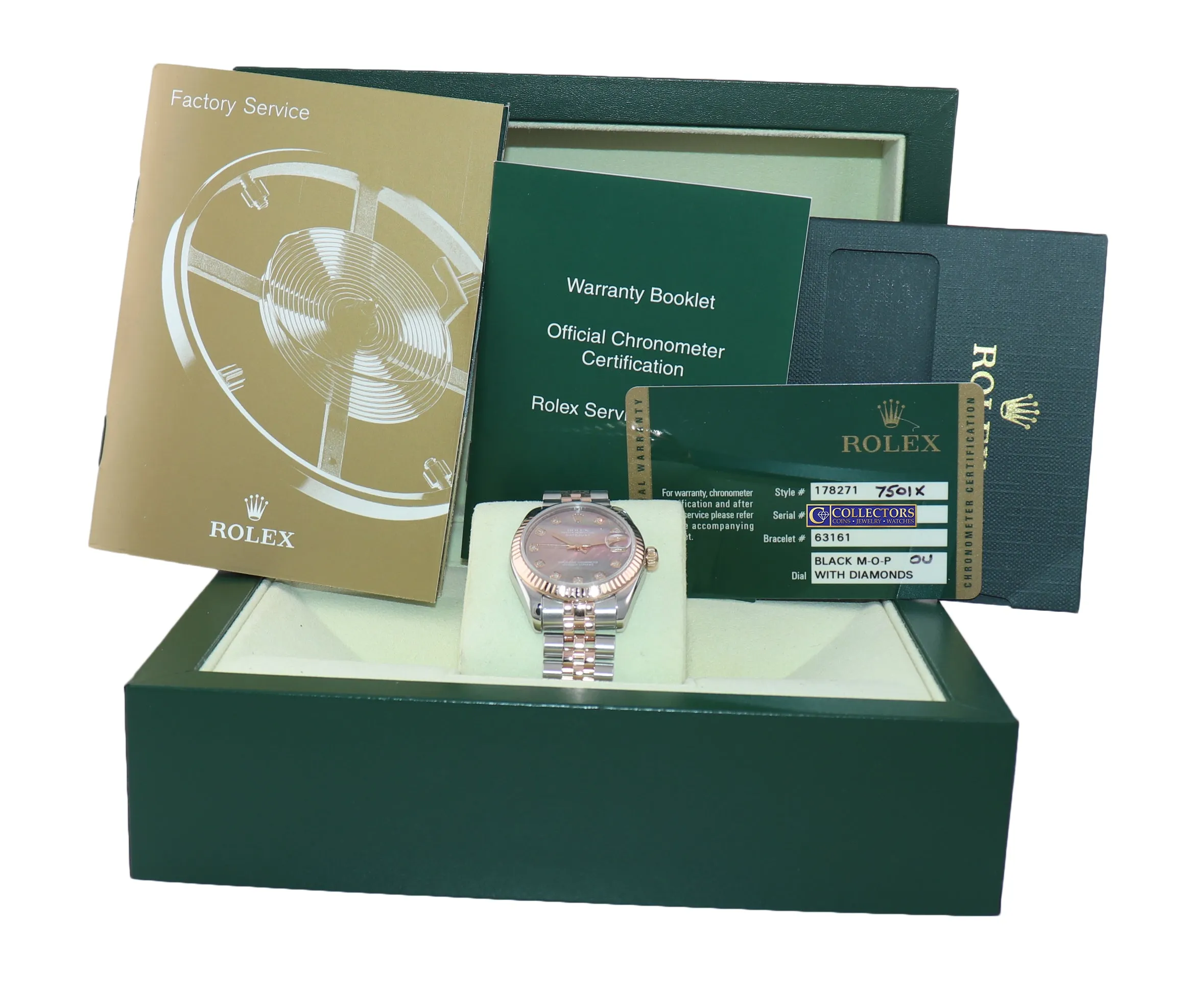 PAPERS Ladies Rolex DateJust 31 178271 Rose MOP Diamond Jubilee 31mm Watch Box