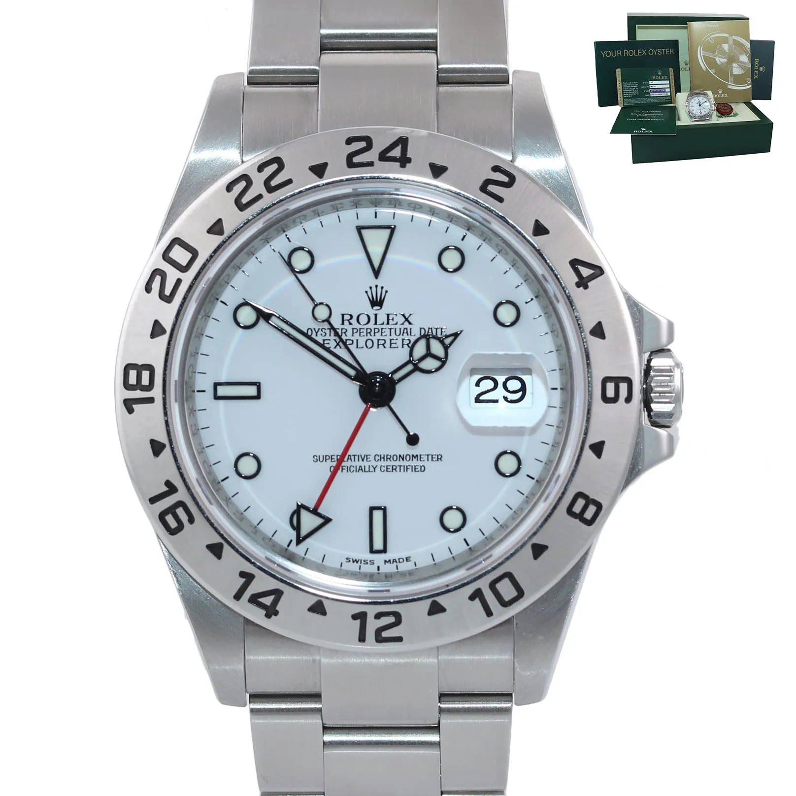 PAPERS UNPOLISHED 3186 WHITE Rolex Explorer II 16570 Stainless Steel 40mm Watch