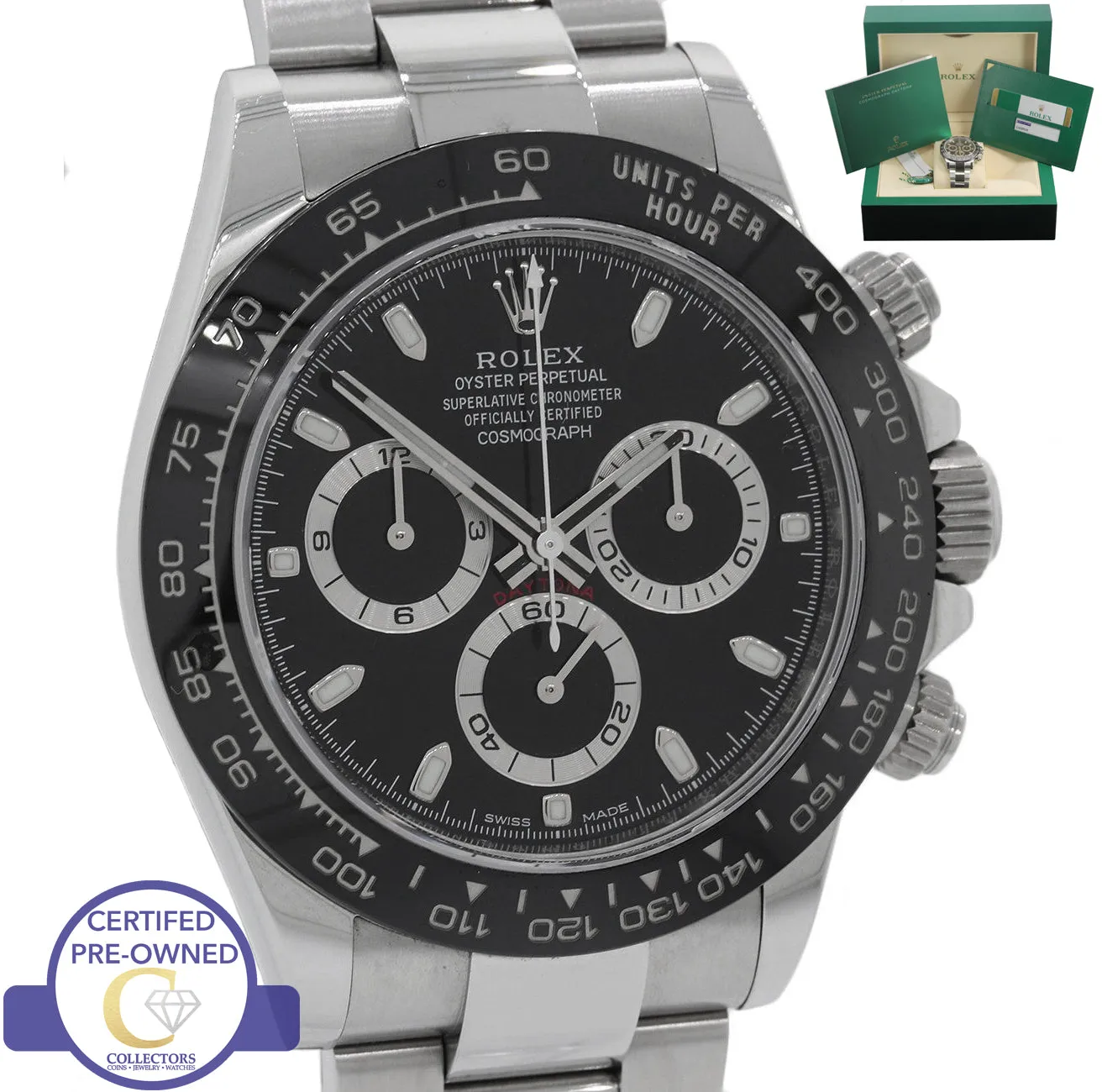 PARTIAL STICKERS PAPERS 2018 Rolex Daytona 116500 Black Chronograph Steel Watch