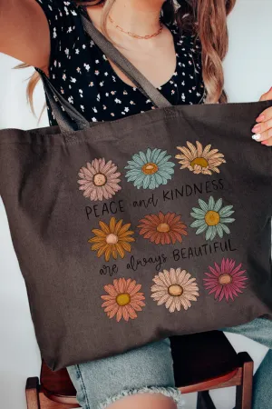 Peace and Kindness Daisy Canvas Jumbo Tote