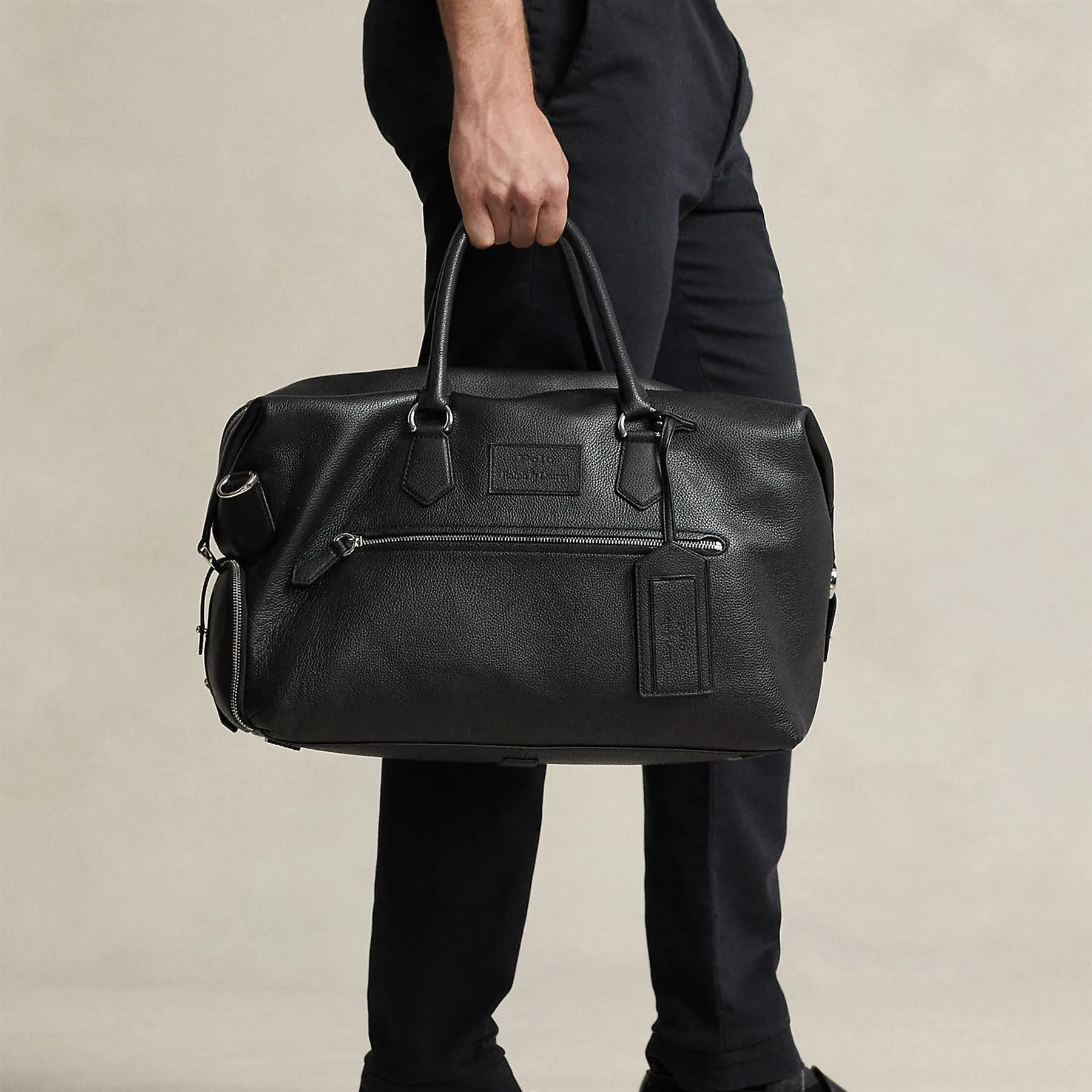 Pebble Leather Duffle Bag Black