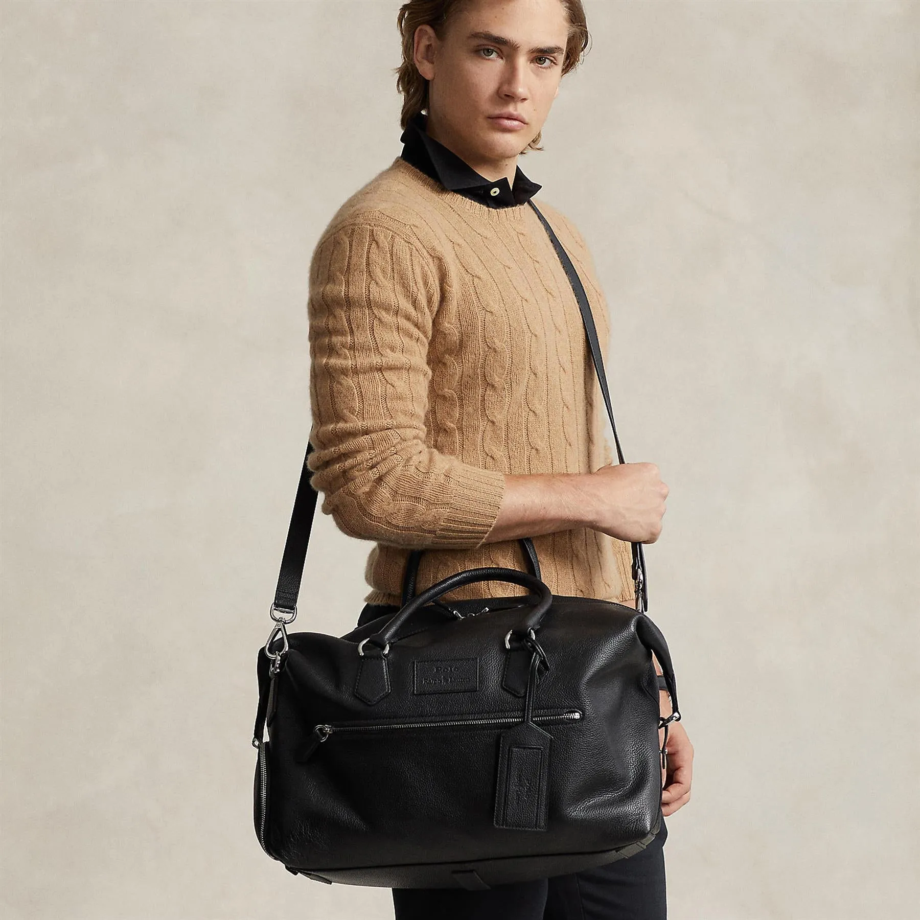 Pebble Leather Duffle Bag Black