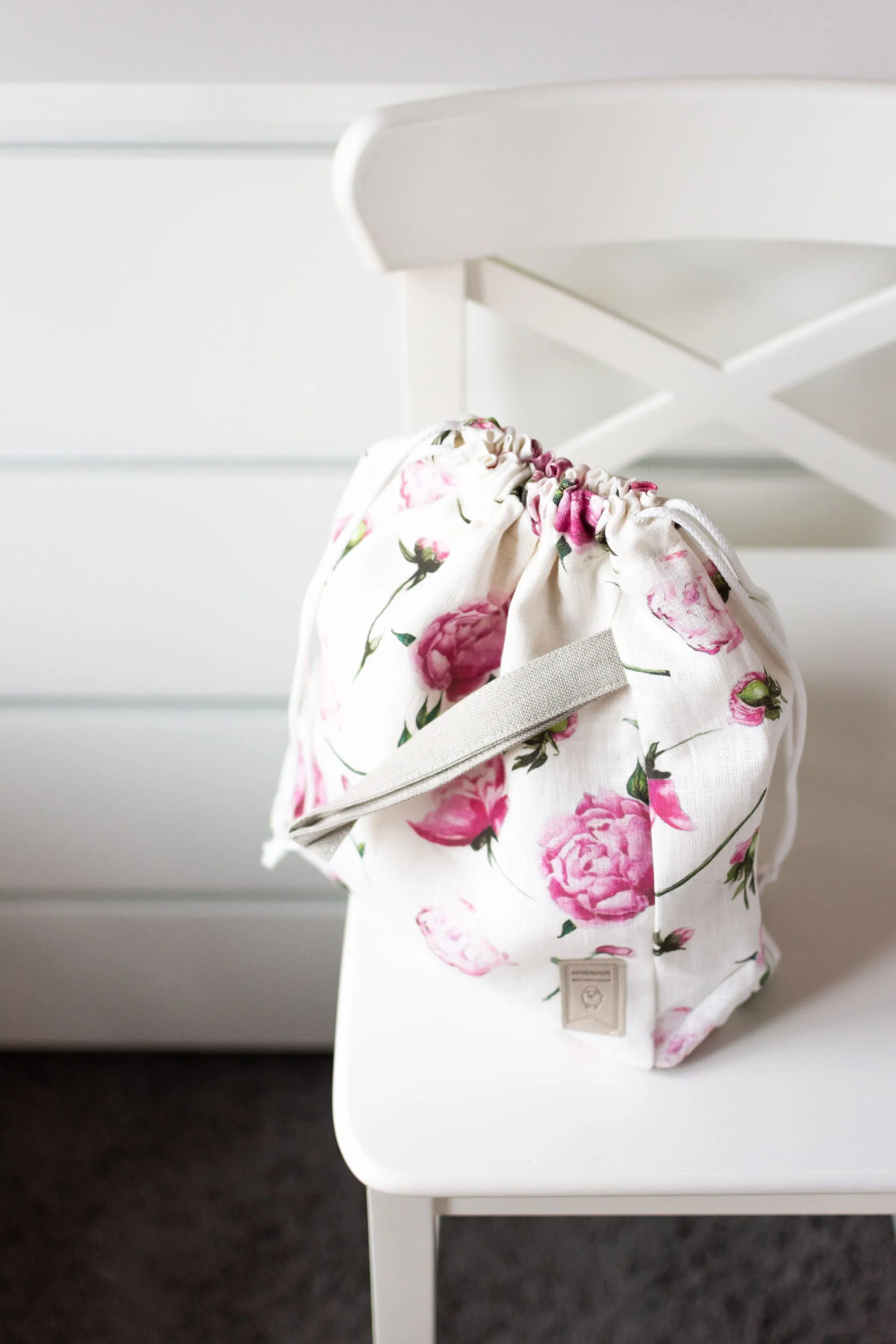 Peony Drawstring Knitting Project Bag. Large. Summer Flowers collection. Special KnitterBag design.