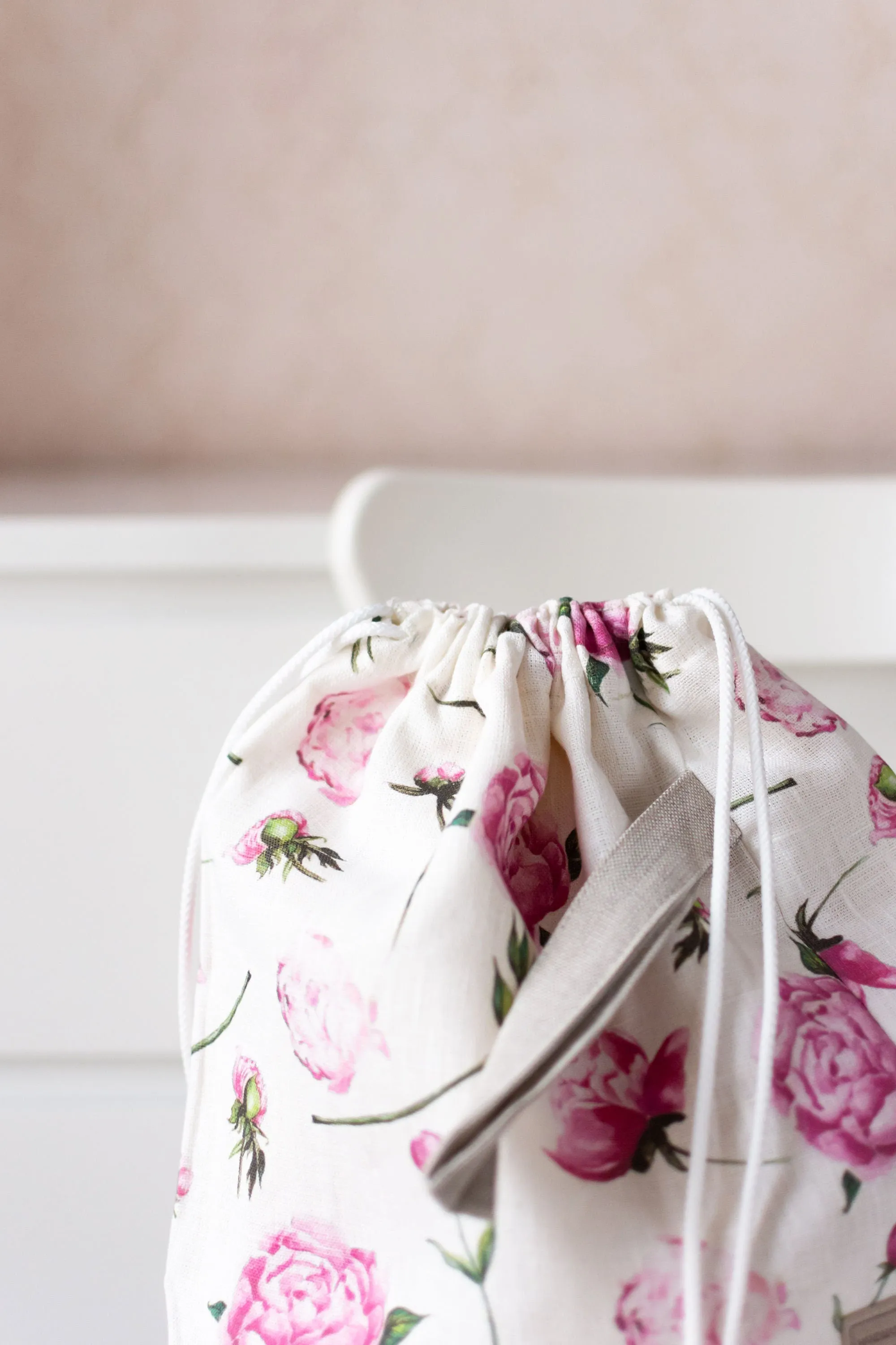 Peony Drawstring Knitting Project Bag. Large. Summer Flowers collection. Special KnitterBag design.