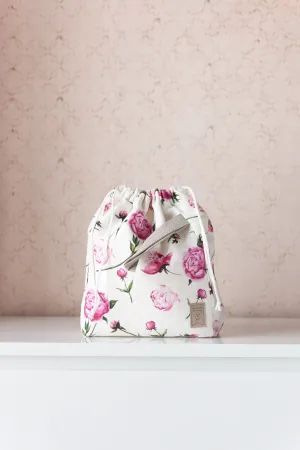 Peony Drawstring Knitting Project Bag. Large. Summer Flowers collection. Special KnitterBag design.