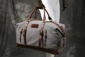 Personalized Duffel Bag, Canvas Holdall, Vintage Luggage Bag, Canvas Leather Overnight Bag, Large Travel Weekender Bag, Groomsmen Gifts