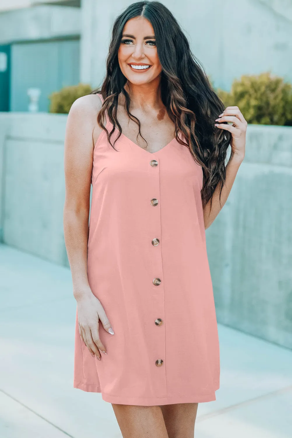 Pink Buttoned Slip Dress
