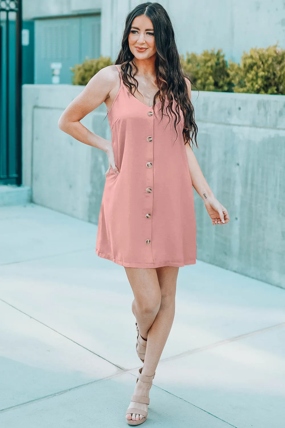 Pink Buttoned Slip Dress