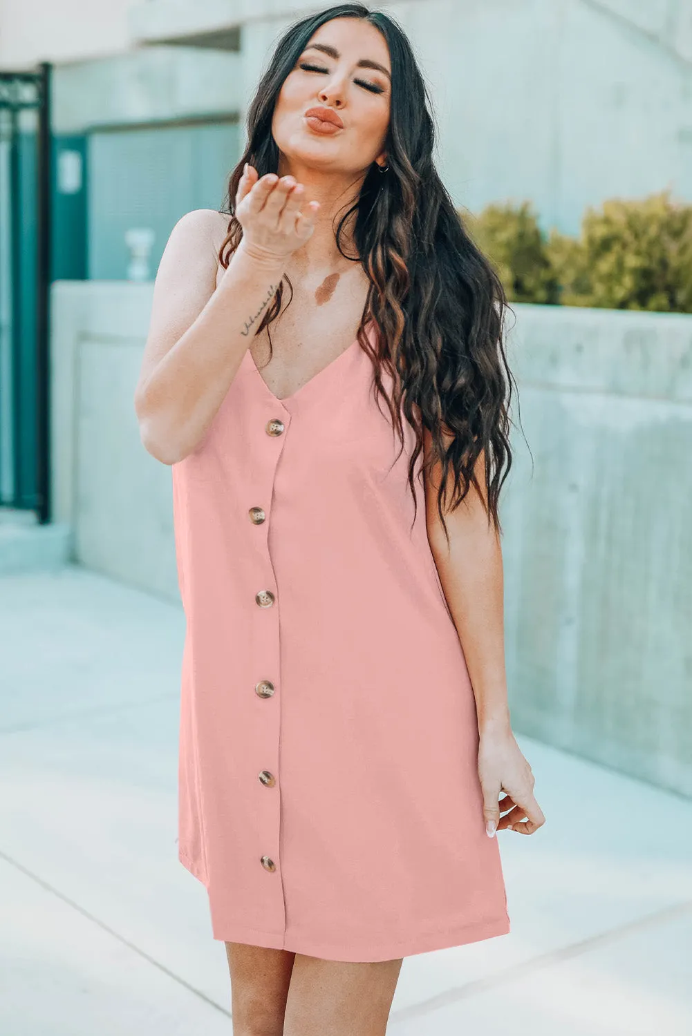 Pink Buttoned Slip Dress