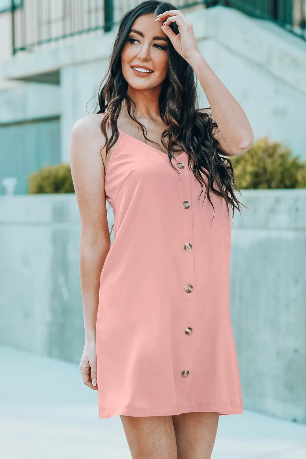 Pink Buttoned Slip Dress