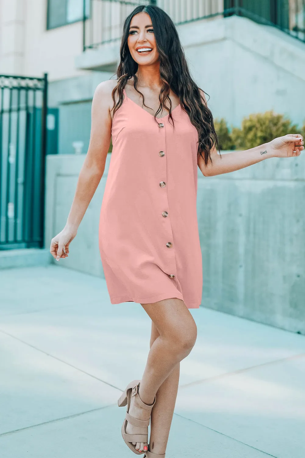 Pink Buttoned Slip Dress