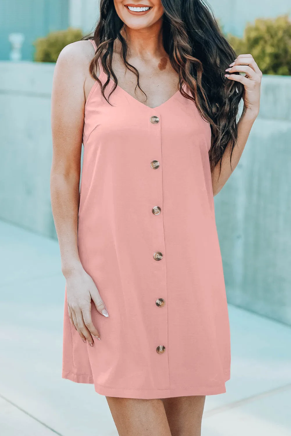 Pink Buttoned Slip Dress