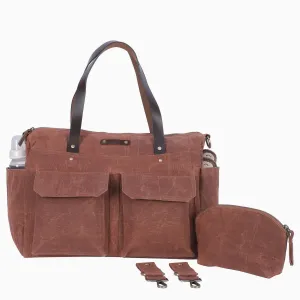 Pipa 11 Pocket Travel Duffel Diaper Bag Tote in Cinnamon Brown | Waxed Canvas & Leather