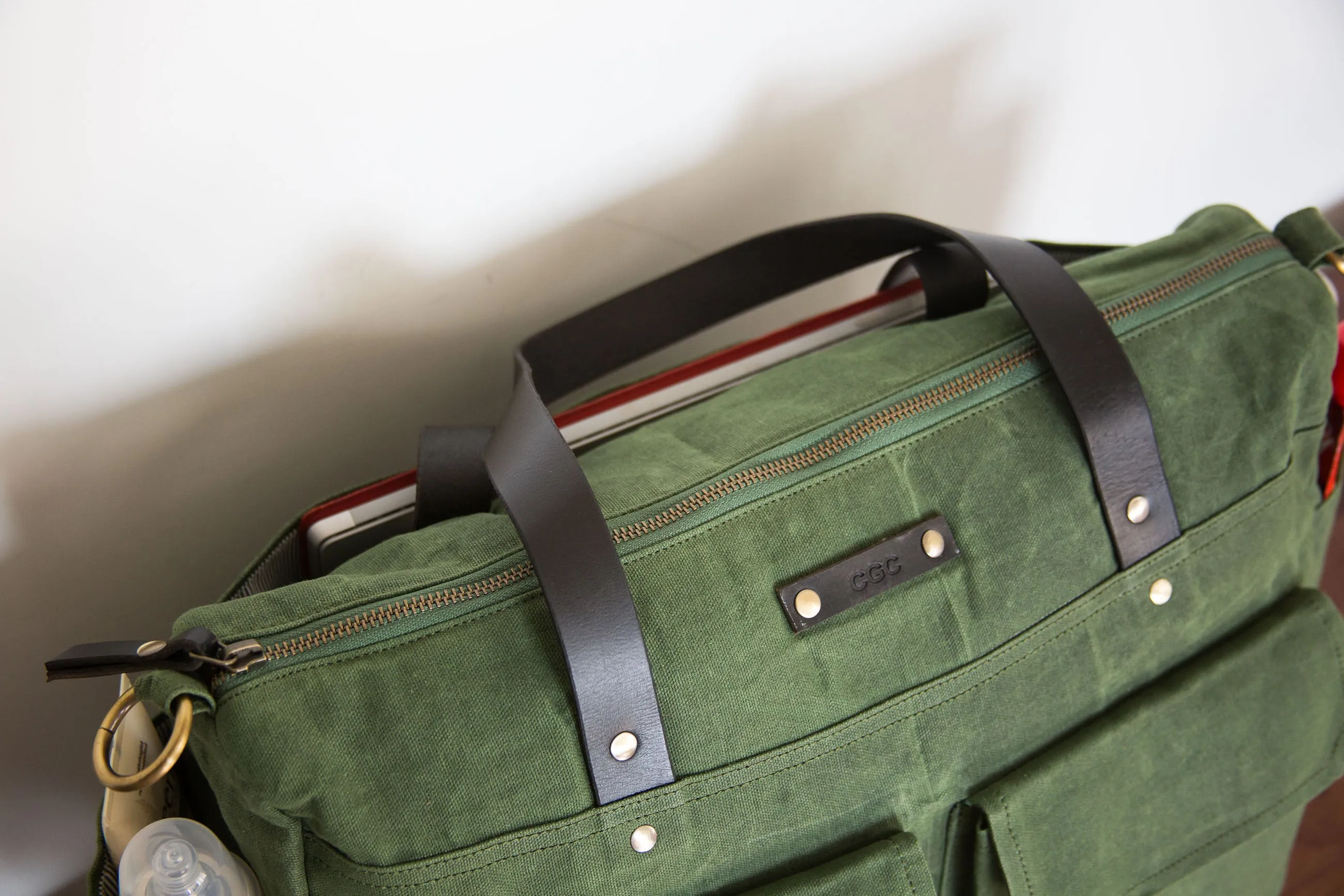 Pipa 11 Pocket Travel Duffel Diaper Bag Tote in Cinnamon Brown | Waxed Canvas & Leather
