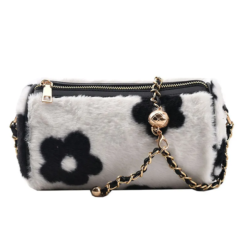 Plush Flower Checkerboard Duffel Bag