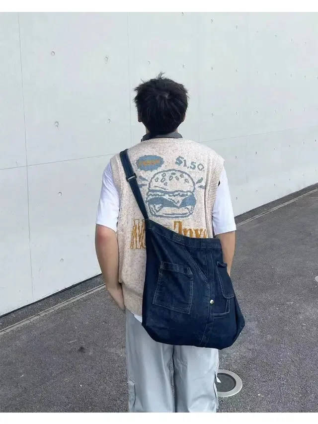 Pocket Detail Casual Denim Bag